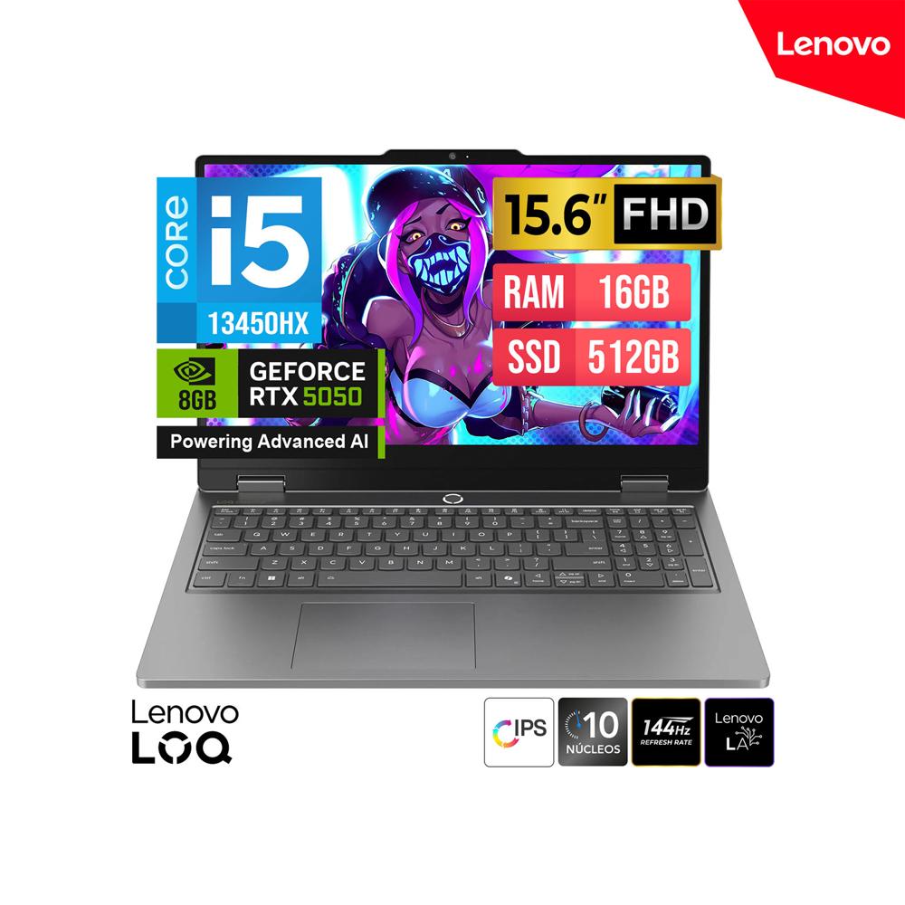 LAPTOP GAMER LENOVO LOQ 15IRX11Core I5 13450HX 15 6 FHD 16GB DDR5 512GB SSD GEFORCE RTX 5050 8GB