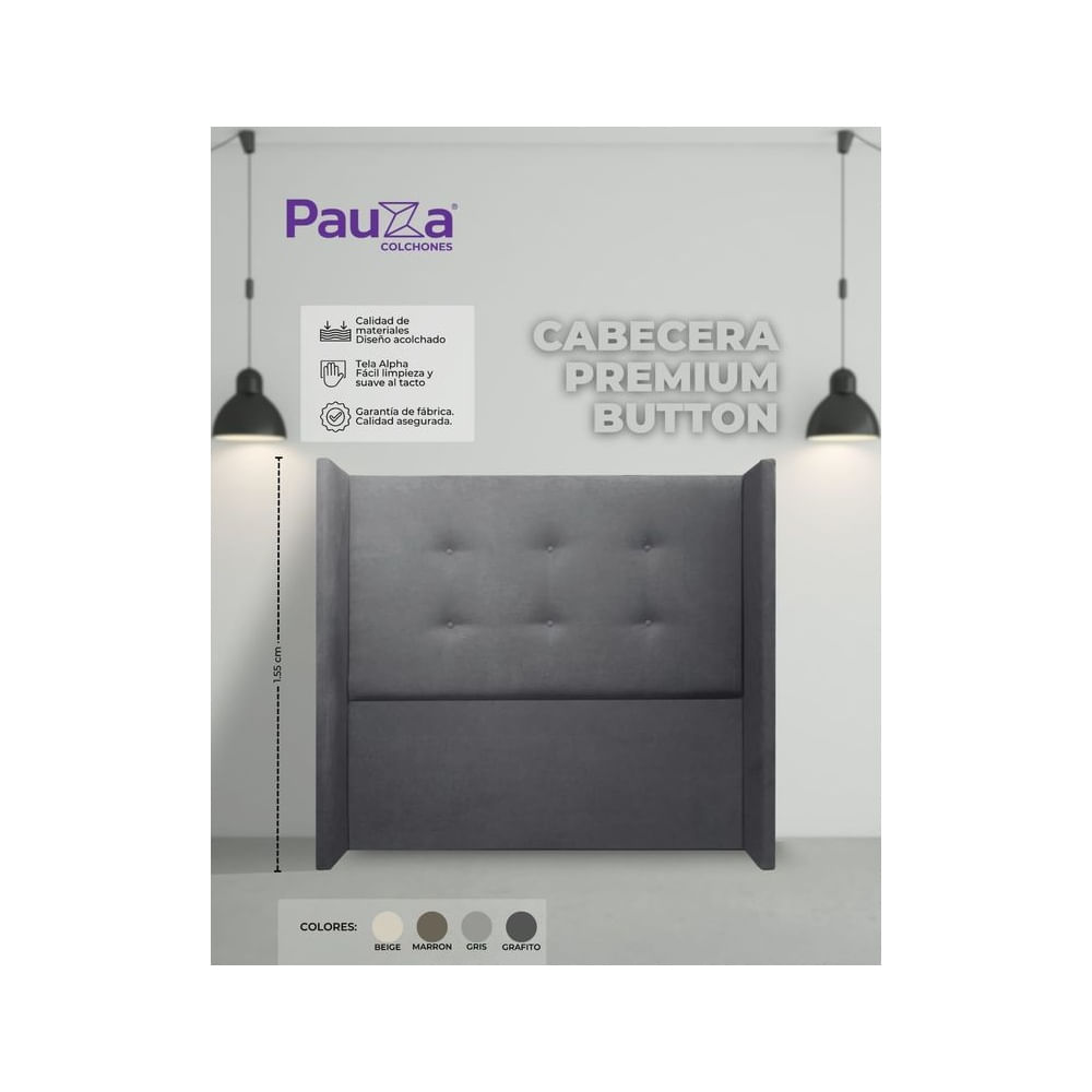 CABECERA PAUZA PREMIUM BUTTON QUEEN GRIS