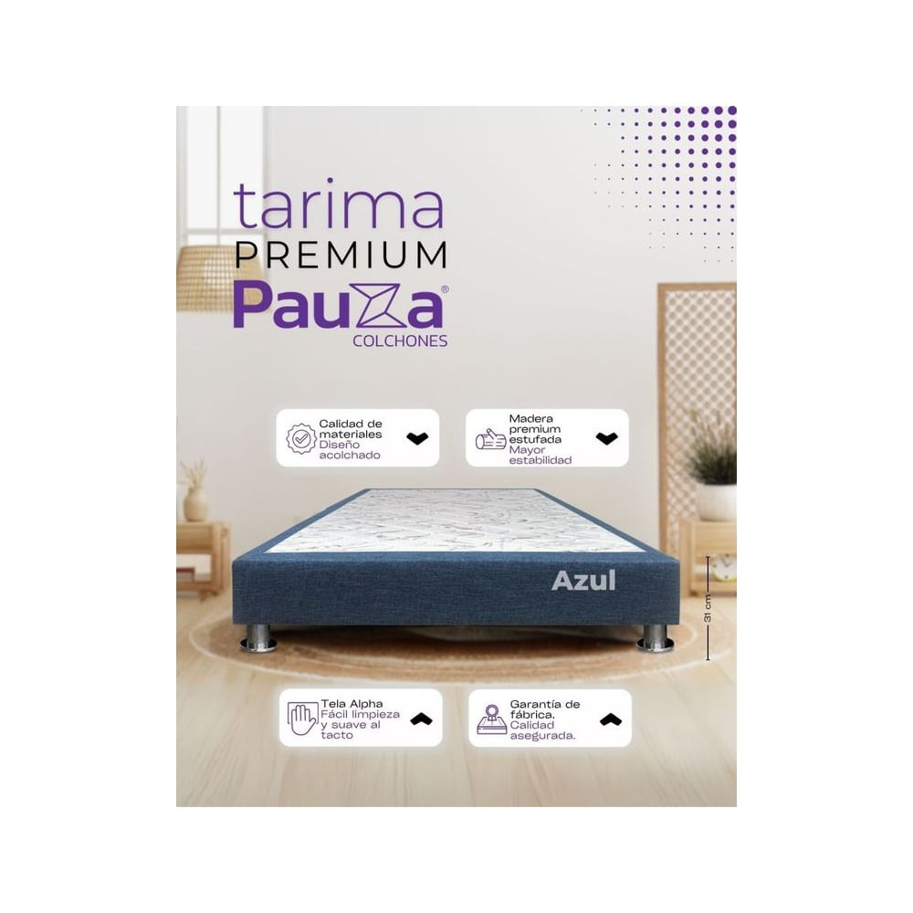 BASE BOX TARIMA PAUZA QUEEN AZUL