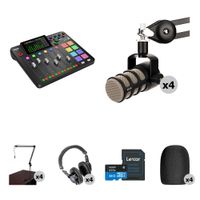 Rode RODECaster Pro II Kit de Podcasting para 4 Personas con 4 PodMic, Brazos de Transmisi