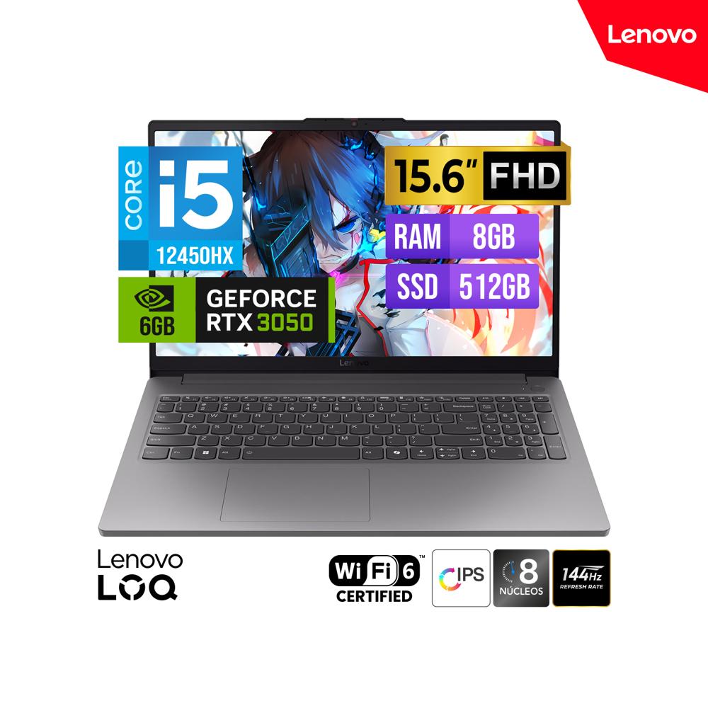 LAPTOP GAMER LENOVO LOQ 15IAX9E Core I5 12450HX 15 6 FHD 8GB DDR5 512GB SSD GEFORCE RTX 3050 6GB