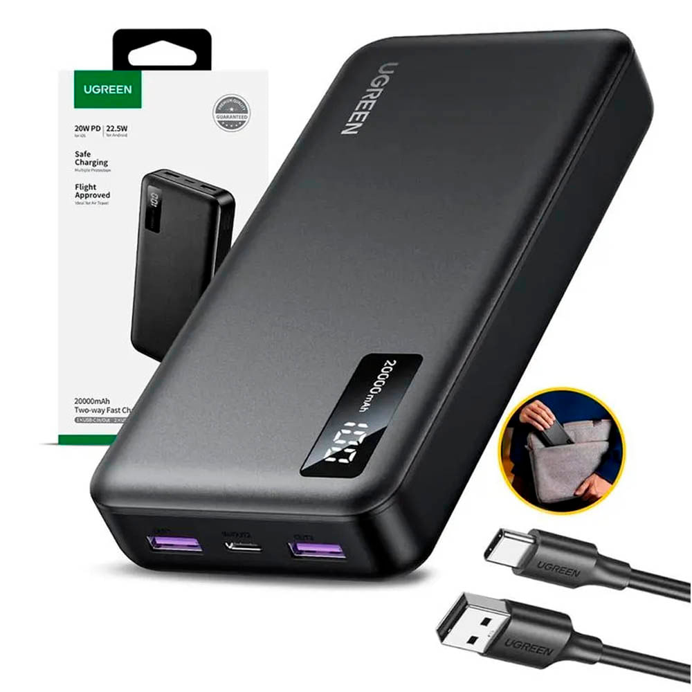Power Bank UGREEN 20000 mAh Carga Rapida Portatil 20W Negro