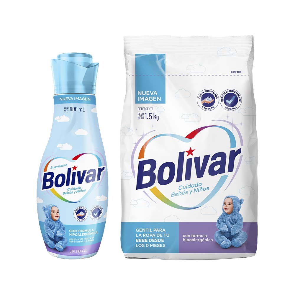 Pack BOLÍVAR: Detergente en Polvo Baby Kids Bolsa 1.5Kg + Suavizante Bebé y Niños Botella 800ml