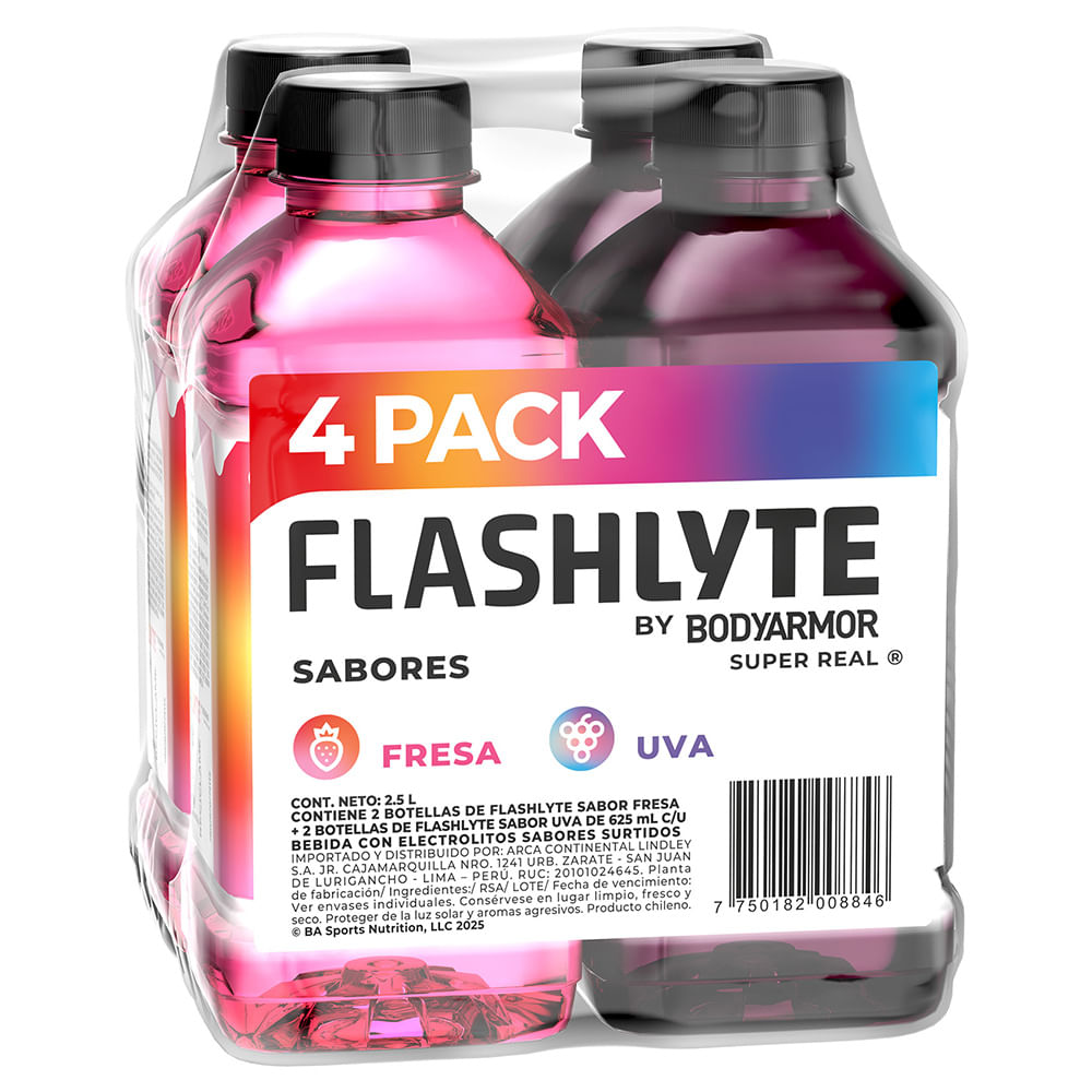 Bebida Rehidratante FLASHLYTE Botella 625ml Paquete 4un