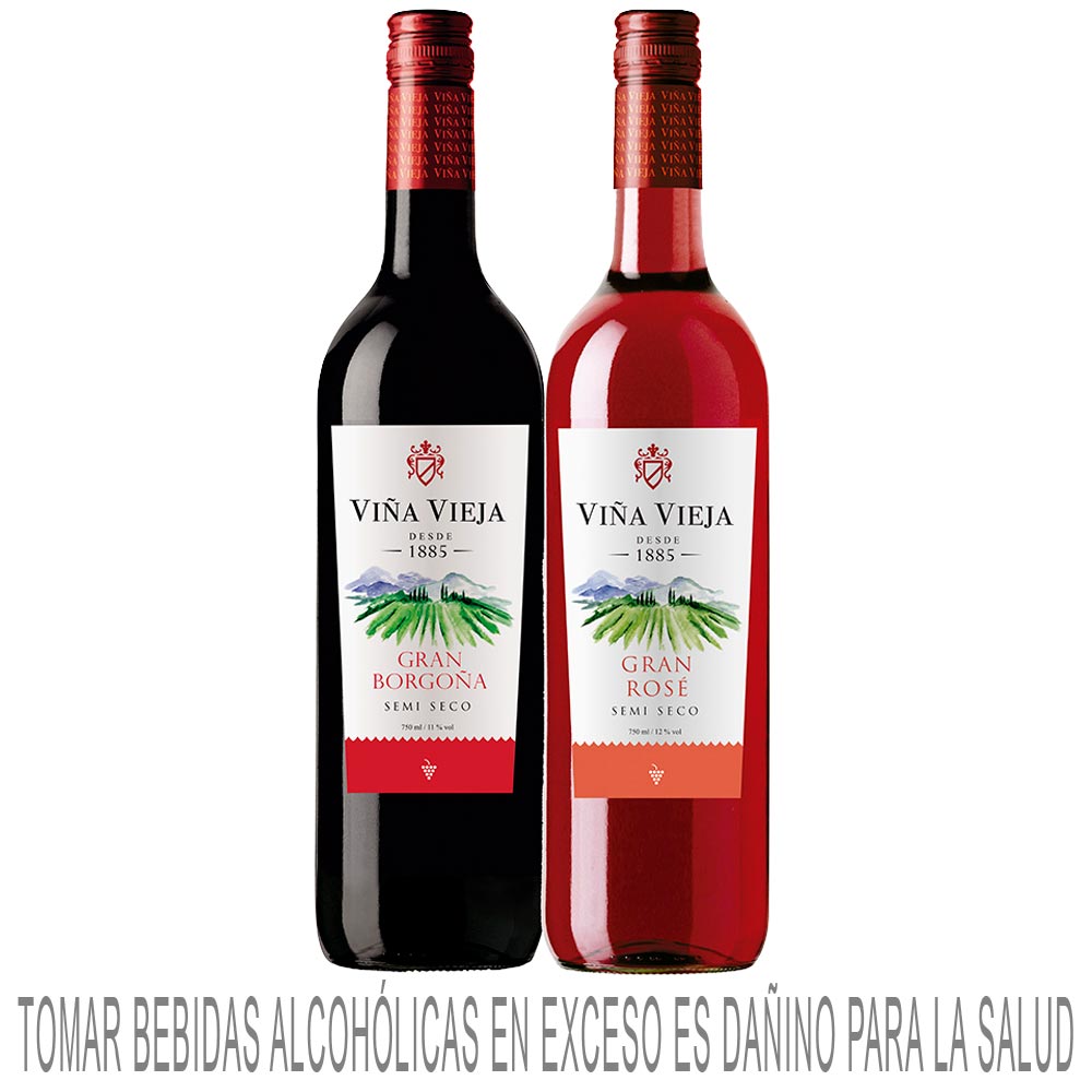Pack VIÑA VIEJA: Vino Tinto Borgoña Botella 750ml + Vino Rose Botella 750ml