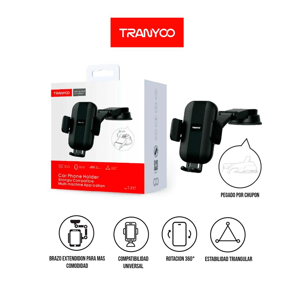 TRANYOO T-Z17 SOPORTE AUTO PARA CELULAR 360 NEGRO UNIVERSAL