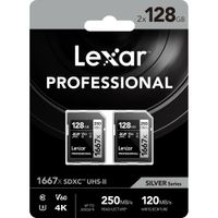 Lexar Tarjeta de Memoria SDXC 128GB Professional 1667x UHS-II (2-Pack) - Velocidad de Lect