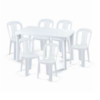 Set Mesa + 6 Sillas Inka Rectangular Blanco Polinplast