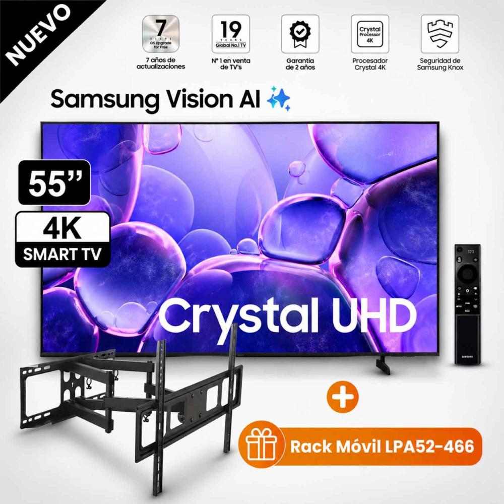 Televisor Samsung 55 Pulg. Crystal 4K UHD UN55U8000FGXPE Smart TV Modelo Nuevo - Rack Móvil