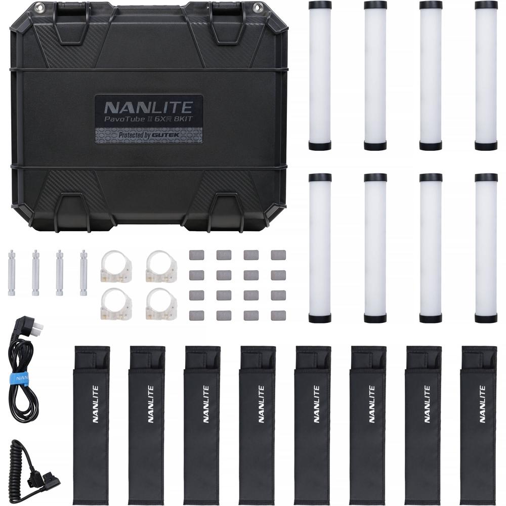 Nanlite PavoTube II 6XR Kit de 8 Tubos LED RGB de 10" con Estuche de Carga, Control DMX/RD