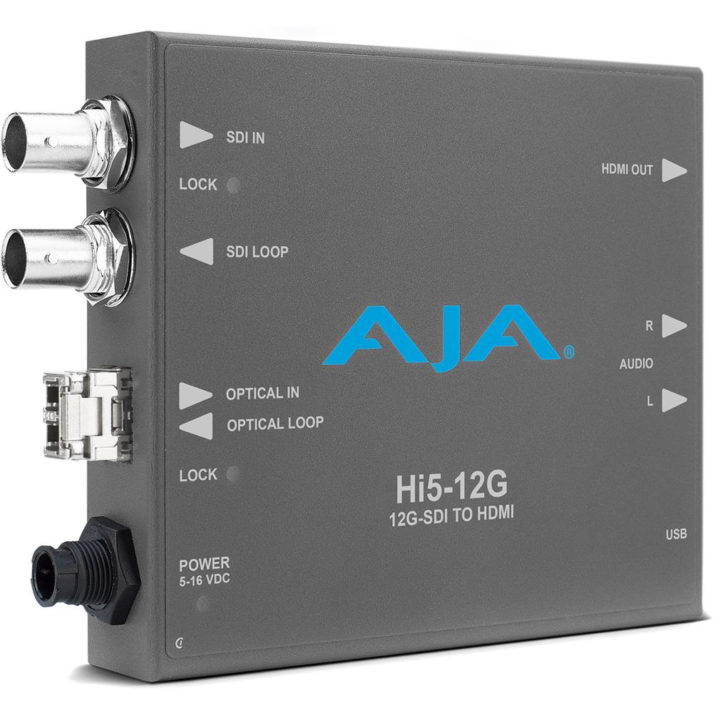 AJA Mini-Converter Hi5-12G-TR 12G-SDI a HDMI 2.0 con Transceptor de Fibra LC, Soporta UHD