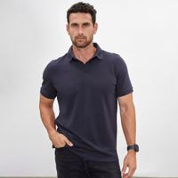 Polo Camisero Piqué Azul Oscuro para Hombre Drop the Label Manga Corta Algodón Pima