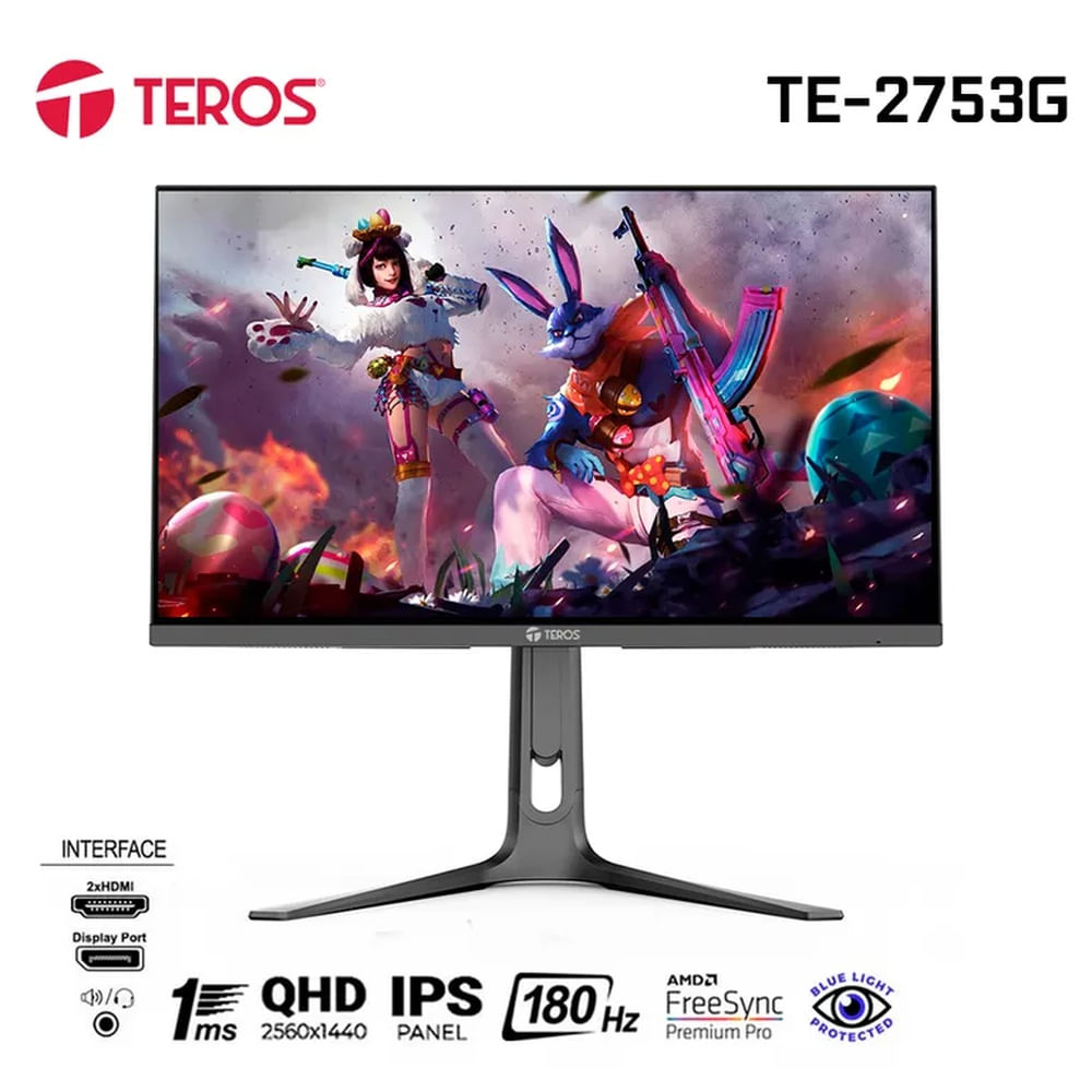 Monitor plano gaming TEROS TE-2753G, 27"" 2K QHD IPS, 180 Hz, HDMI, DP