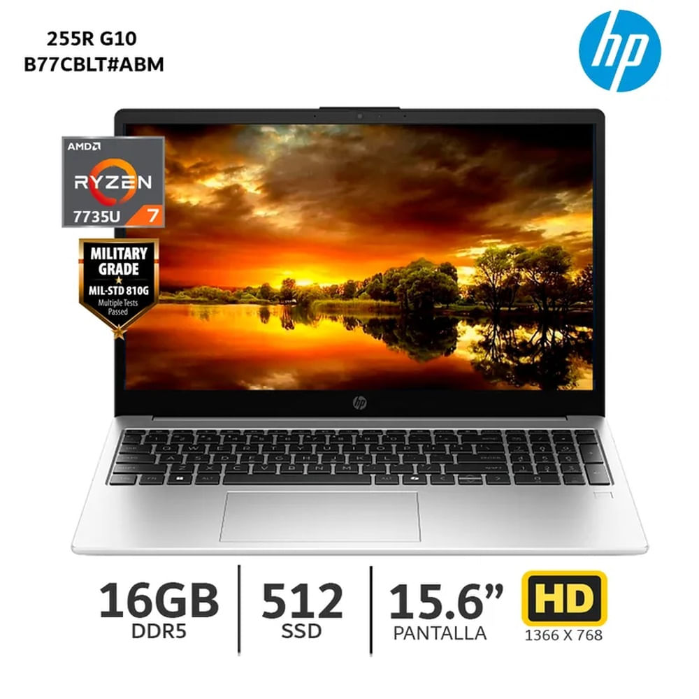 Laptop HP 255R G10 Ryzen 7 7735U / 16Gb Ram / 512Gb SSD / 15.6” FHD – B77CBLT#ABM