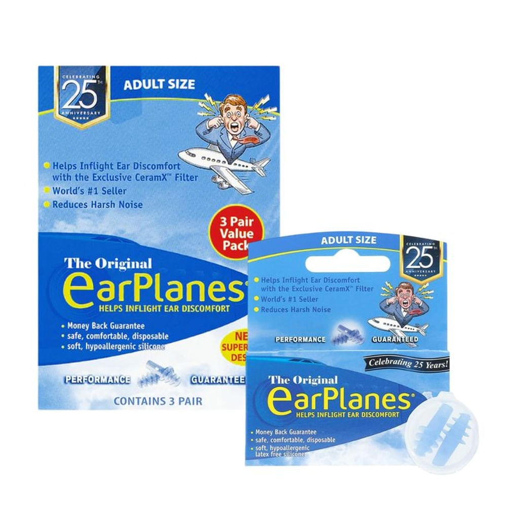 Tapones para Dolor de Oído en Avión  Adultos (4 pares) - EARPLANES