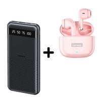 Combo Power Bank Remax RPP-10 Negro + Audífono Lenovo LP40 Pro Rosado