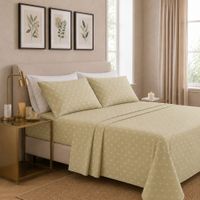 Juego de sabanas orma hogar 1 plaza beige con estrellas blancas 200 hilos algodón pima