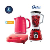 Combo Oster Licuadora vaso de vidrio 1.25 Lt - Hervidor 1.7 Lt - Sandwichera