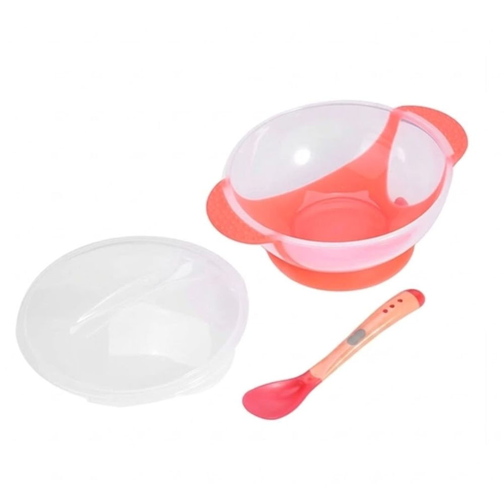Bowl Antideslizante con Cubierto y Tapa Wawitas Rojo Coral