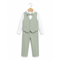 Terno verde Olivo para niño pantalón chaleco y corbata