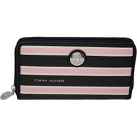 BILLETERA TOMMY HILFIGER CLUTCH RAYAS BLACK PINK MUJER