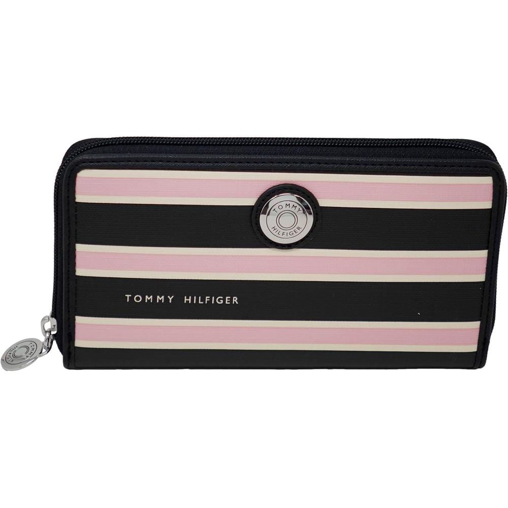 BILLETERA TOMMY HILFIGER CLUTCH RAYAS BLACK PINK MUJER