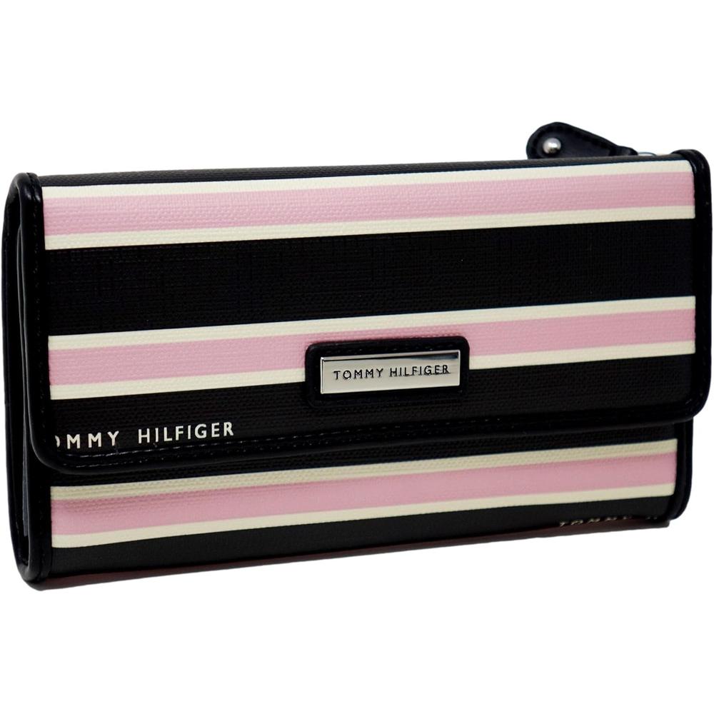 BILLETERA TOMMY HILFIGER STRIPE BLACK PINK MUJER