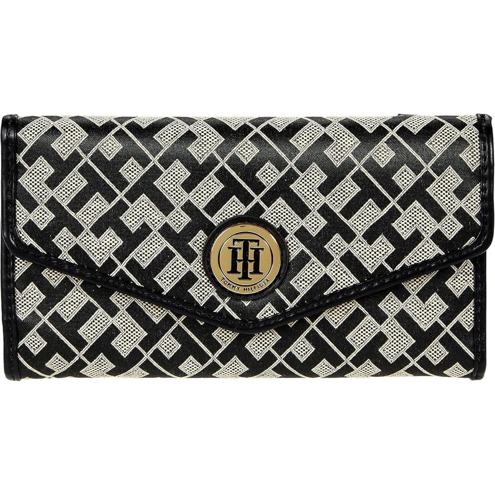 BILLETERA TOMMY HILFIGER CONTINENTAL BLACK AND BEIGE MUJER