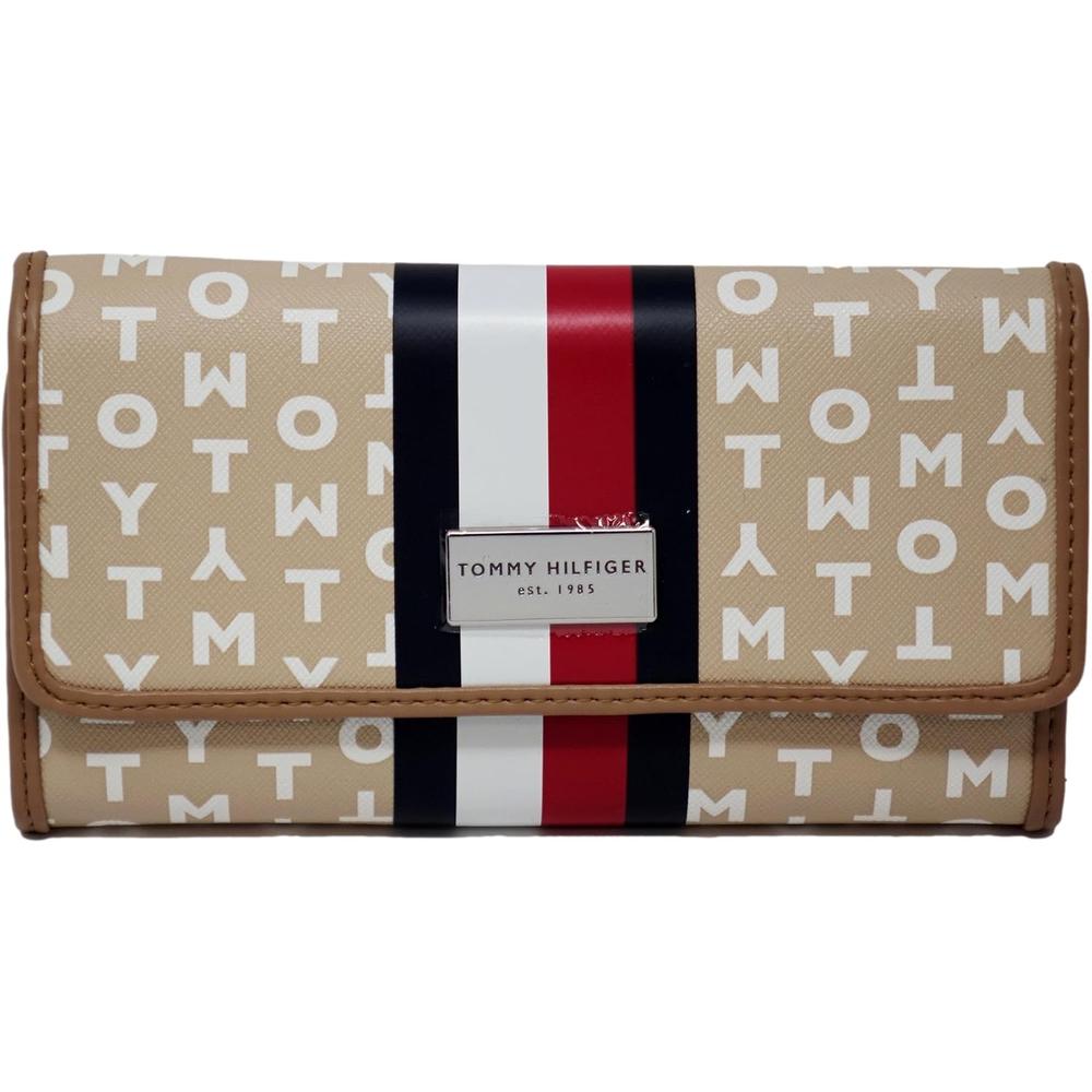 BILLETERA TOMMY HILFIGER LOGO PRINT WHITE TAN MUJER