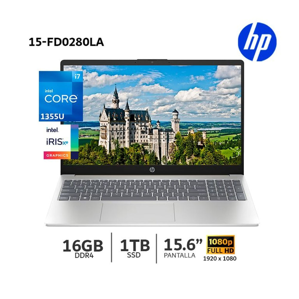 Laptop HP 15-fd0280la, Intel Core I7-1355u, 10 núcleos, 16Gb Ram, 1TB SSD, 15.6” FHD - B9TZ6LA