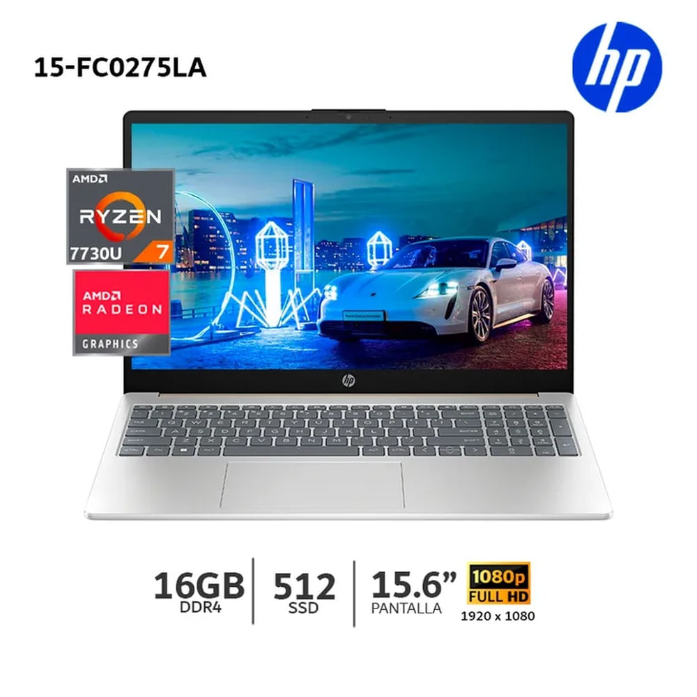Laptop HP 15-fc0275la-AMD Ryzen 7 7730U/ 16Gb Ram/ 512Gb SSD/15.6"" FHD-B9TR3LA