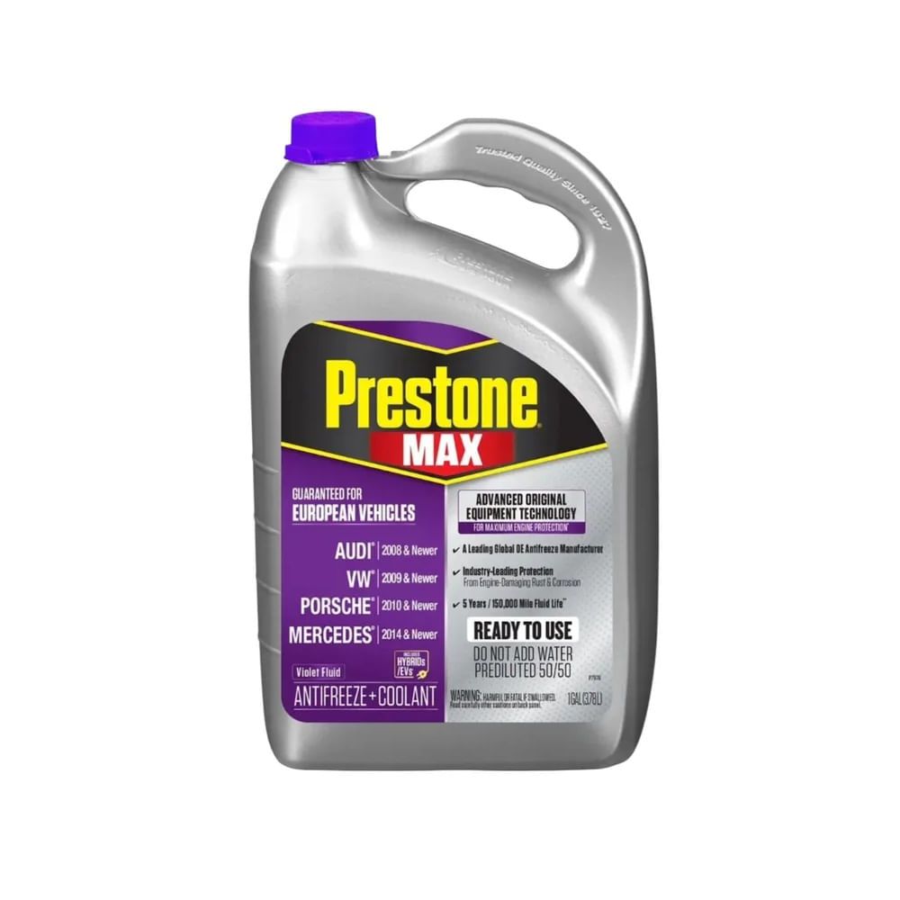 Prestone MAX Anticongelante y Refrigerante para Radiador 50/50 Para Vehículos Europeos 1galón Multicolor
