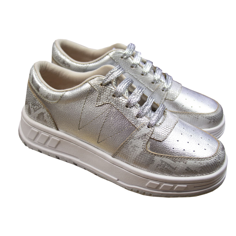 Zapatilla Plataforma Mujer Corelli Leona Cuero Plata Talla 37