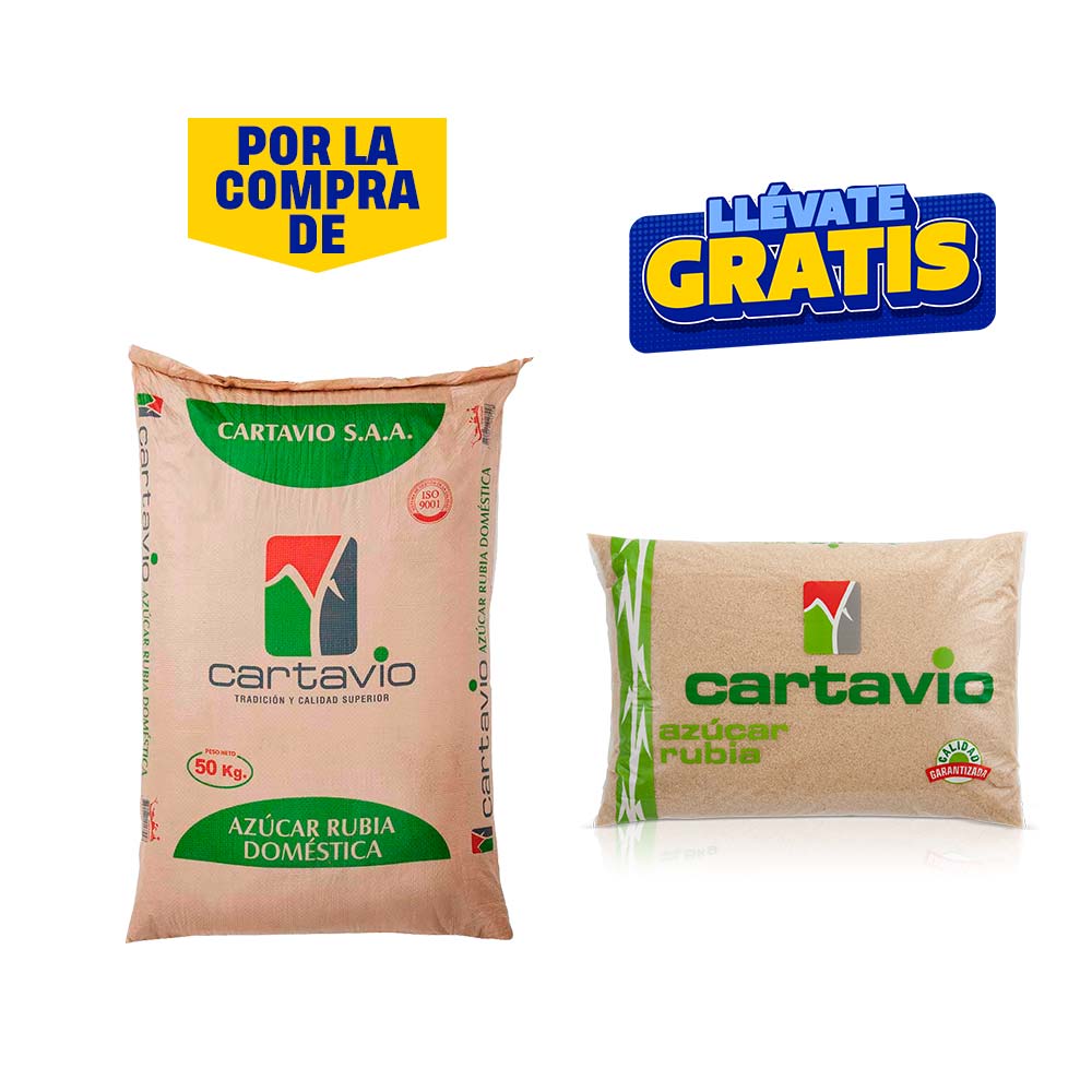 Pack CARTAVIO: Azúcar Rubia Saco 50Kg + Azúcar Rubia Bolsa 1Kg