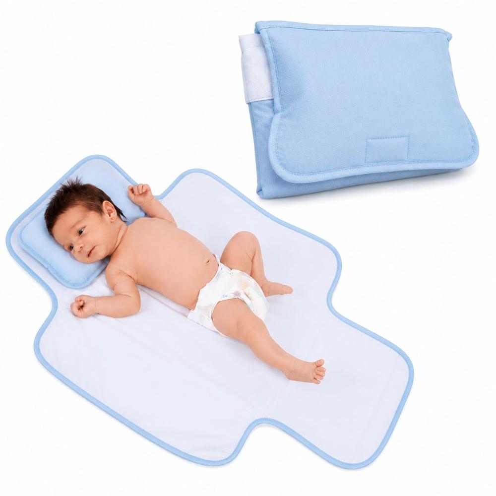 Almohada Y Cambiador Acolchado Portátil Bebé - Celeste