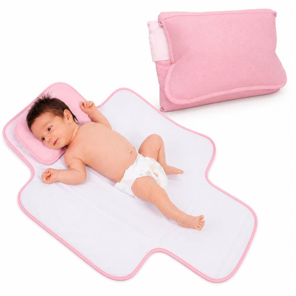 Almohada Y Cambiador Acolchado Portátil Bebé - Rosado
