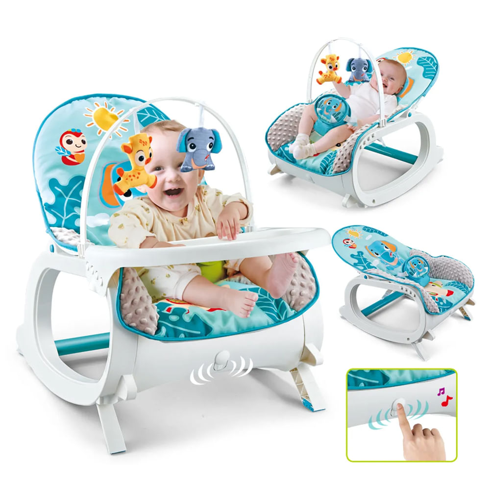 Silla de Comer Mecedora 3 en 1 Vibracion Musical Celeste