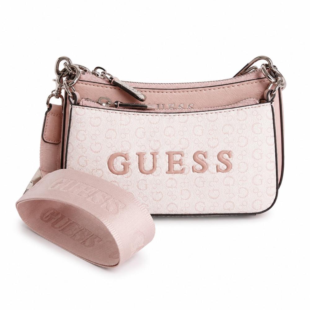 CARTERA MINI CROSSBODY GUESS 2 EN 1 MONOGRAFIADO ROSADO