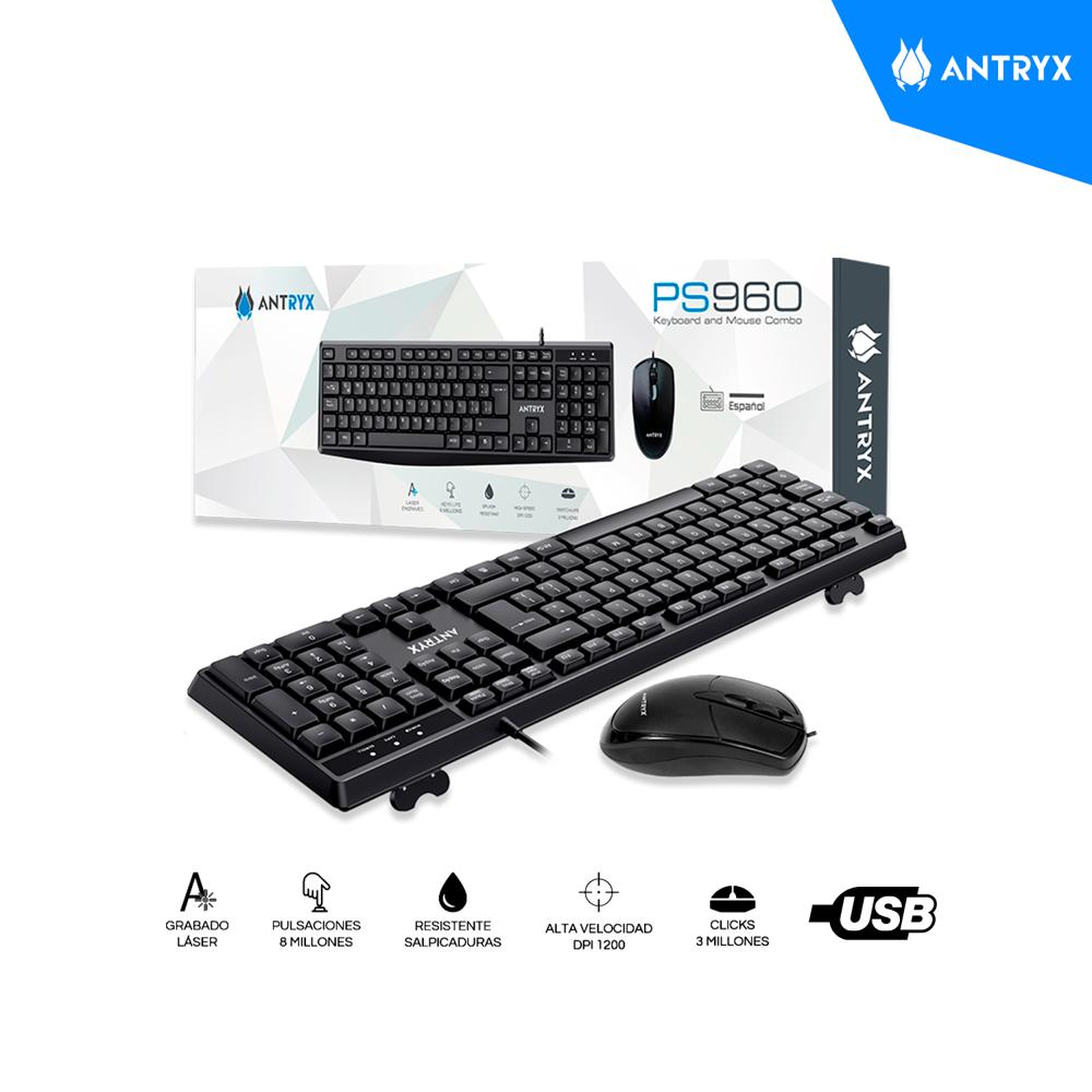 KIT ANTRYX PRECISION TECLADO MOUSE PS960 USB NEGRO