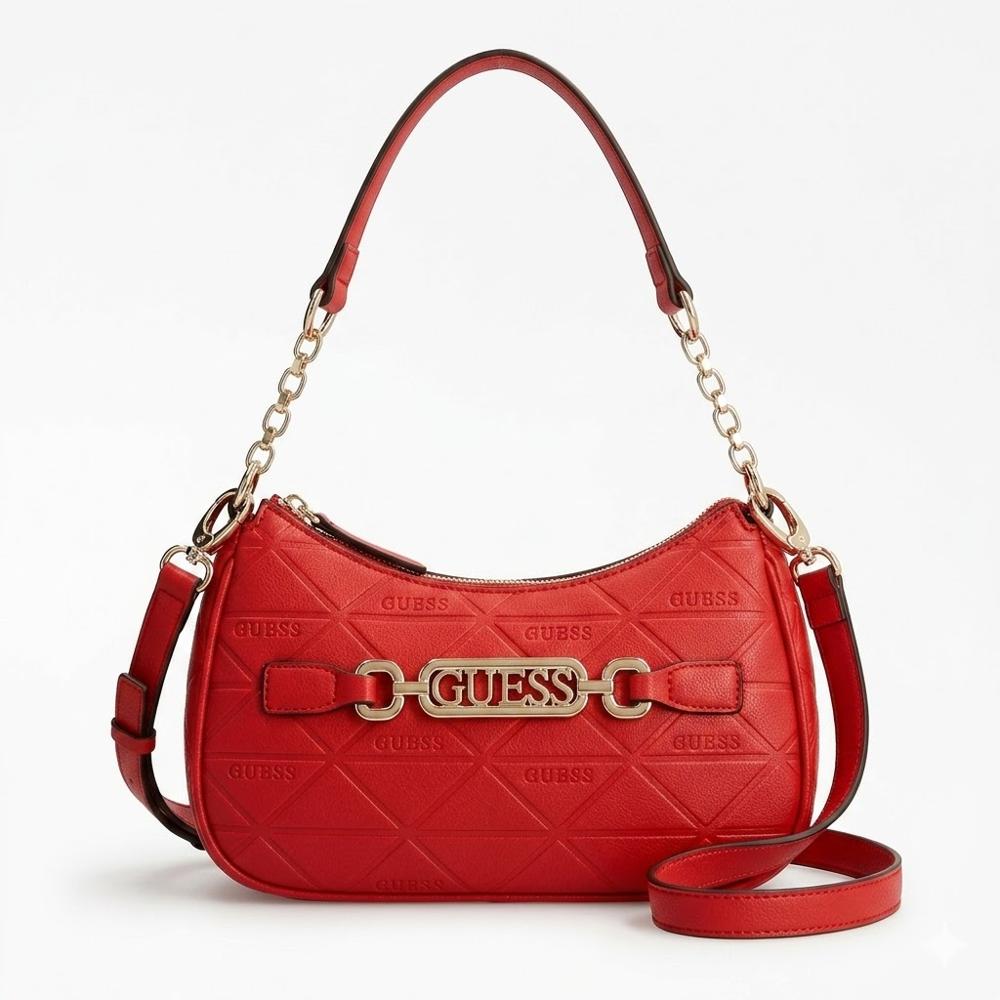CARTERA SHOULDER BAG Y CROSSBODY GUESS MONOGRAFIADO ROJO CELESTIA