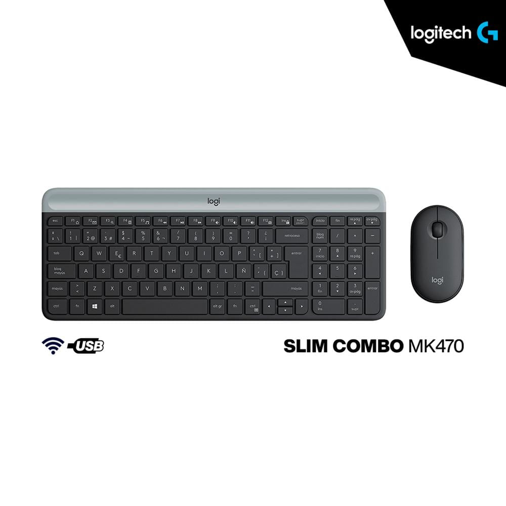 KIT LOGITECH TECLADO MOUSE MK470 INALAMBRICO SLIM USB BLACK