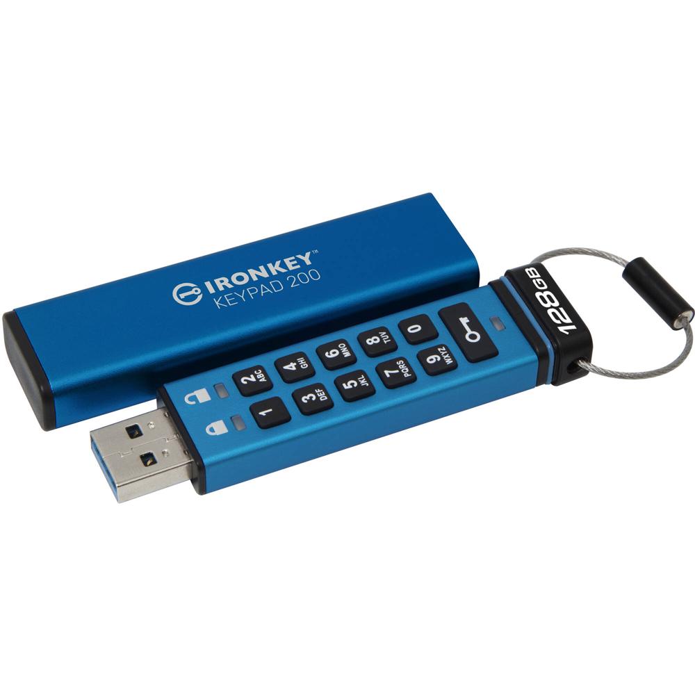 Kingston USB-A 3.2 Gen 1 Flash Drive IronKey Keypad 200 128GB con Encriptación XTS-AES 25