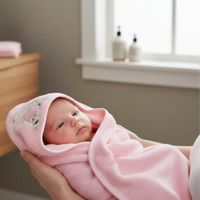 Toalla de Bebe con capucha babita y manopla - Rosado