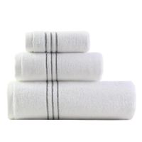 Set de 3 Toallas de Algodón 600gr. Blanco con Líneas en Color Gris