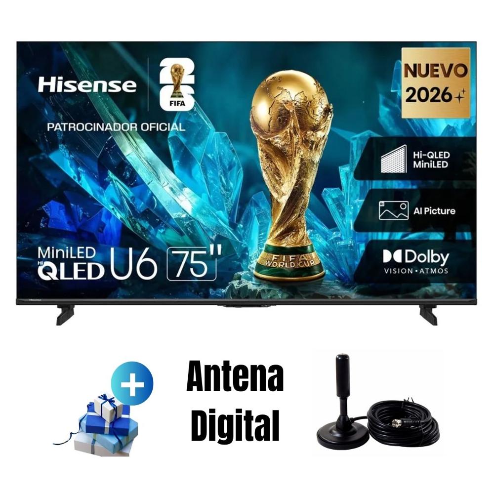 Televisor 75'' Smart TV HISENSE UHD 4K MINILED 75U6ESG GoogleTV 2026 - Antena Digital