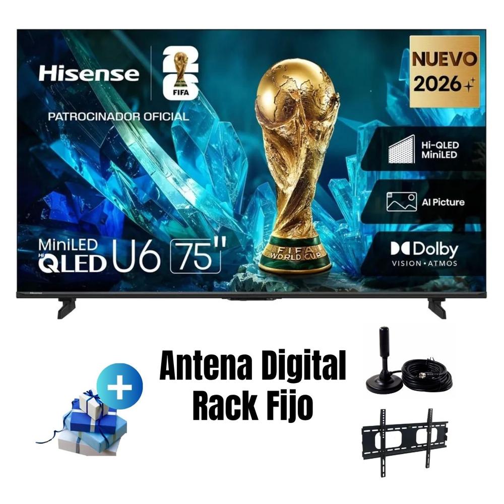 Televisor 75'' Smart TV HISENSE UHD 4K MINILED 75U6ESG GoogleTV 2026 - Ant - Rack Fijo
