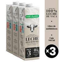 Leche Descremada UHT BAZO VELARDE Caja 946ml Paquete 3un