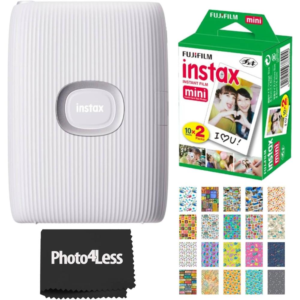 IMPRESORA FUJIFILM INSTAX MINI LINK 2 + PELÍCULA MINI 20HJ + MARCOS ADH. SET 3PZS | BLANCO ARCILLA