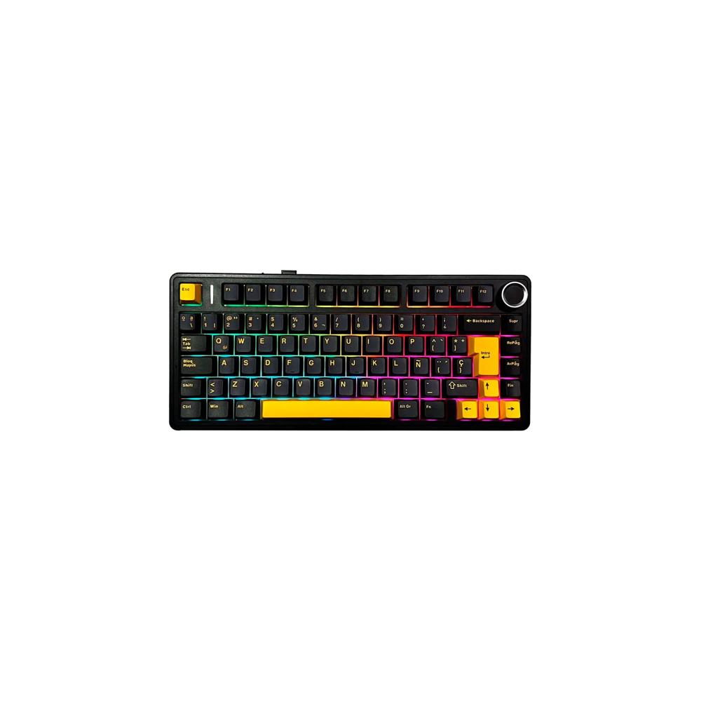 Teclado Gamer Aula F75 RGB Cableado Inglés Pink Switch Negro/Amarillo