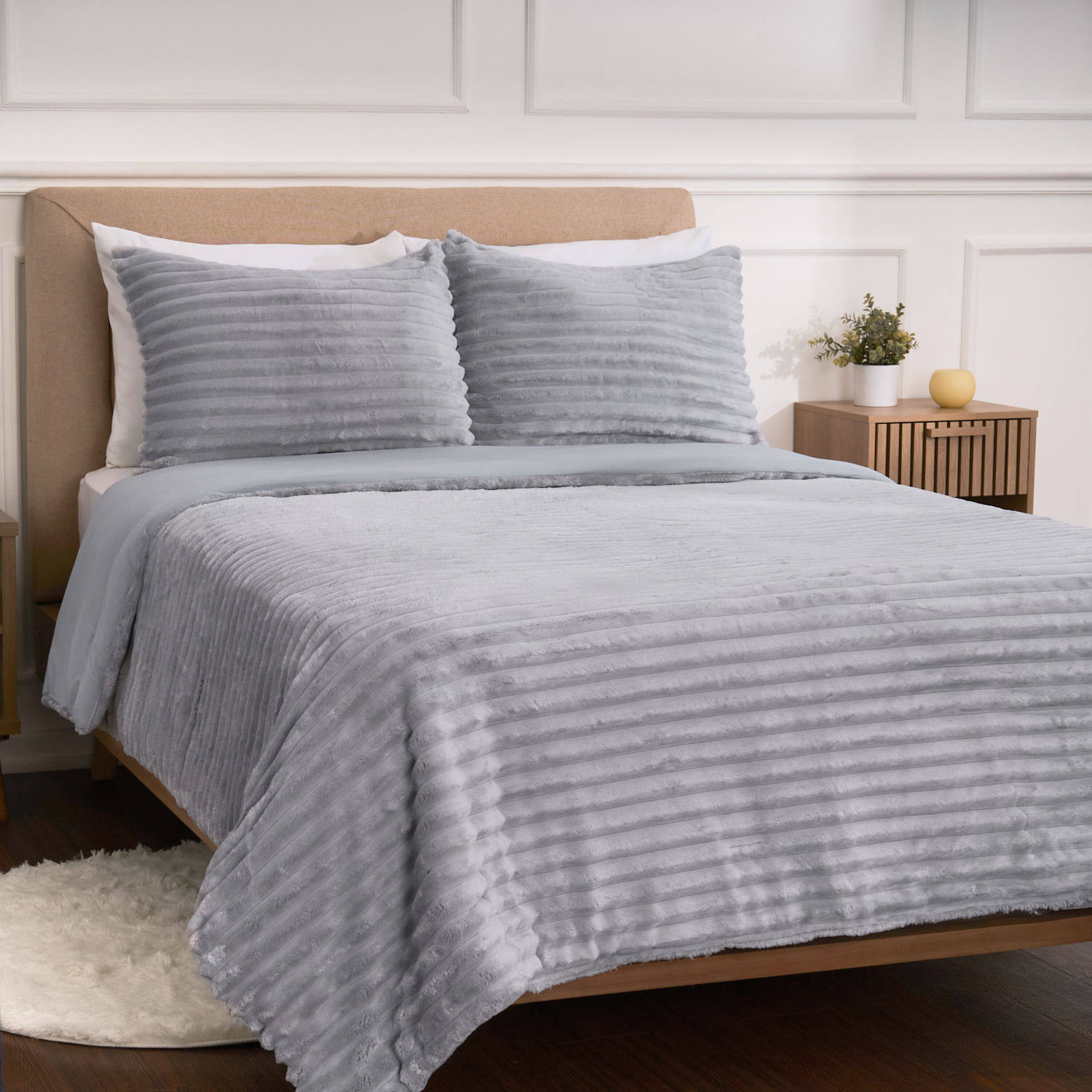 Edredon Pv26 Stripes Flannel Light Gris 2 Plazas